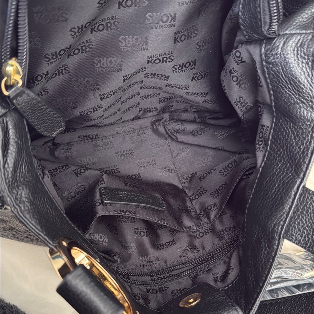 Michael Kors Black Pebbled Leather Tote with Gold Accents - Picture 8 of 10